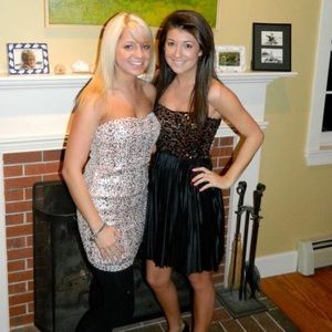 Black & Gold sequin/pleated strapless dress!